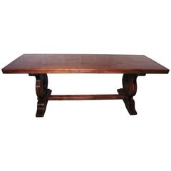Late 19th Century Heavy French Farmhouse Oak Refectory Dining Table