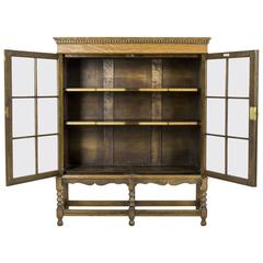 Antique Scottish Two-Door Tiger Oak Bookcase, Bookshelf, Display Cabinet