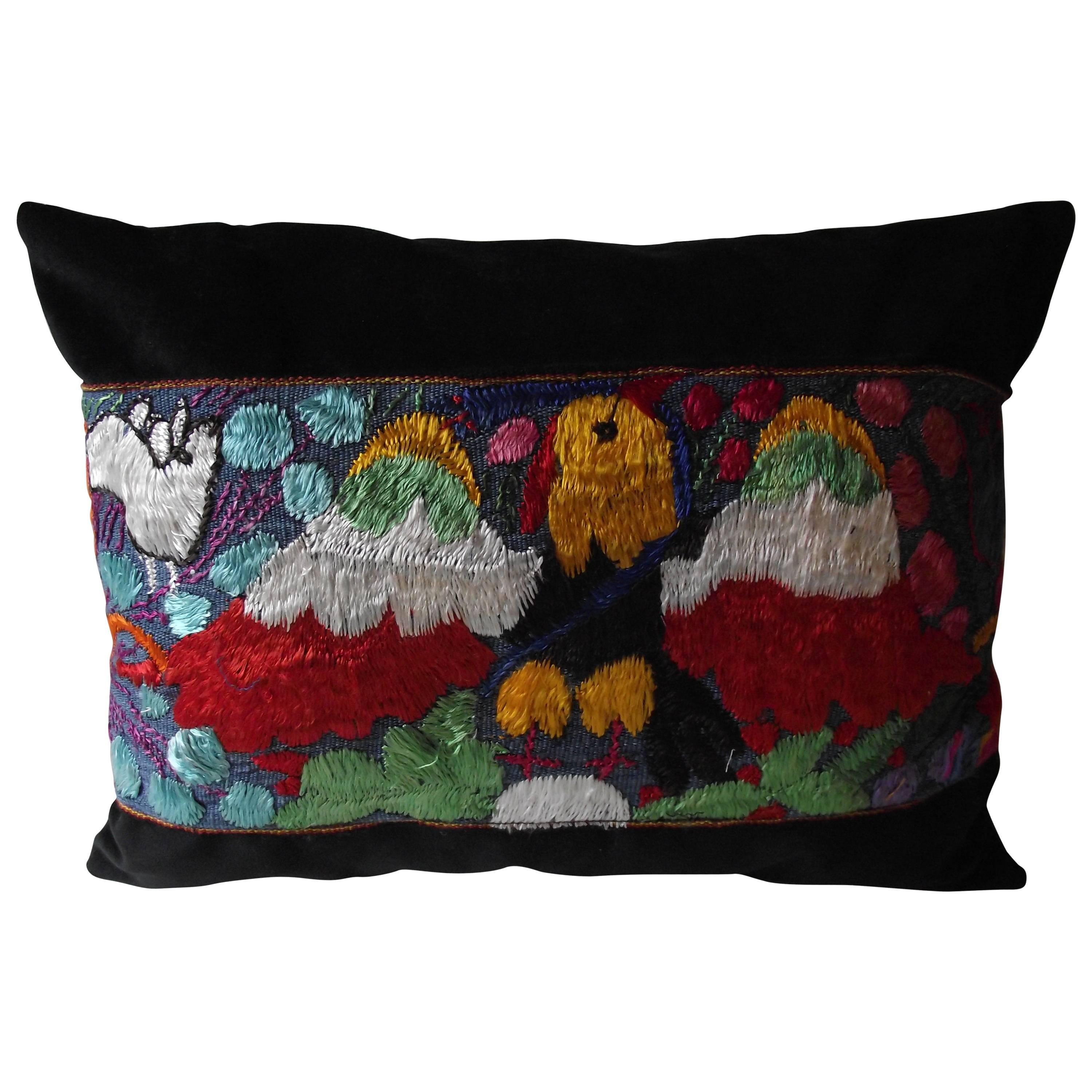 Throw Pillow with Antique Peruvian Ceremonial Mantle, Bolster or Lumbar For Sale