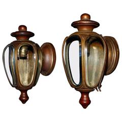 Antique Elegant Pair of 1920s Brass Outdoor or Indoor Sconces