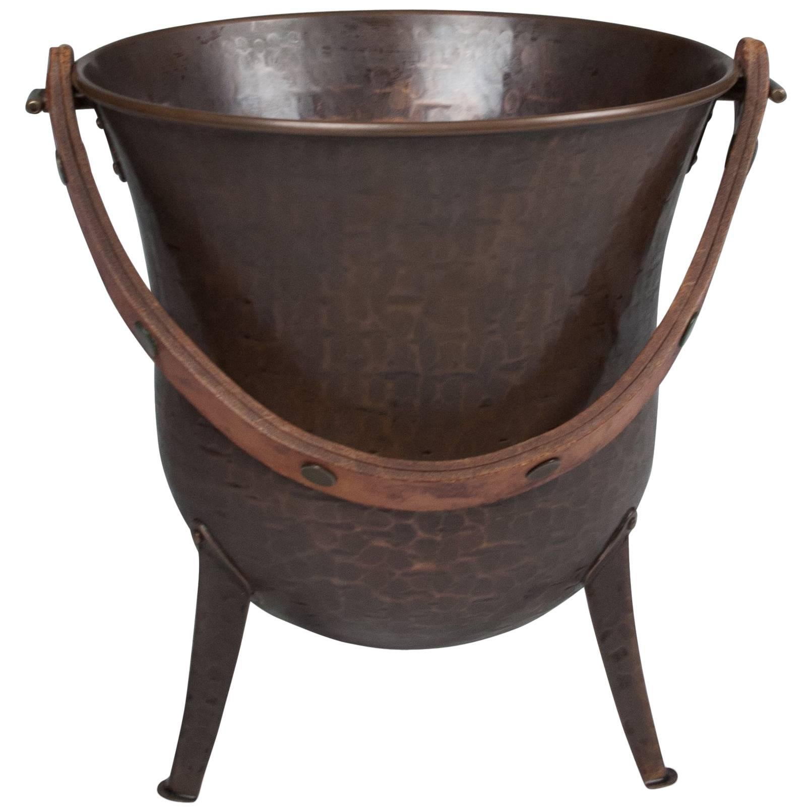 Textured and Patinated Copper Metal Bucket, German, 1930s