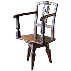 Antique Unusual Eastern European Swivel Chair on Three Leg Base