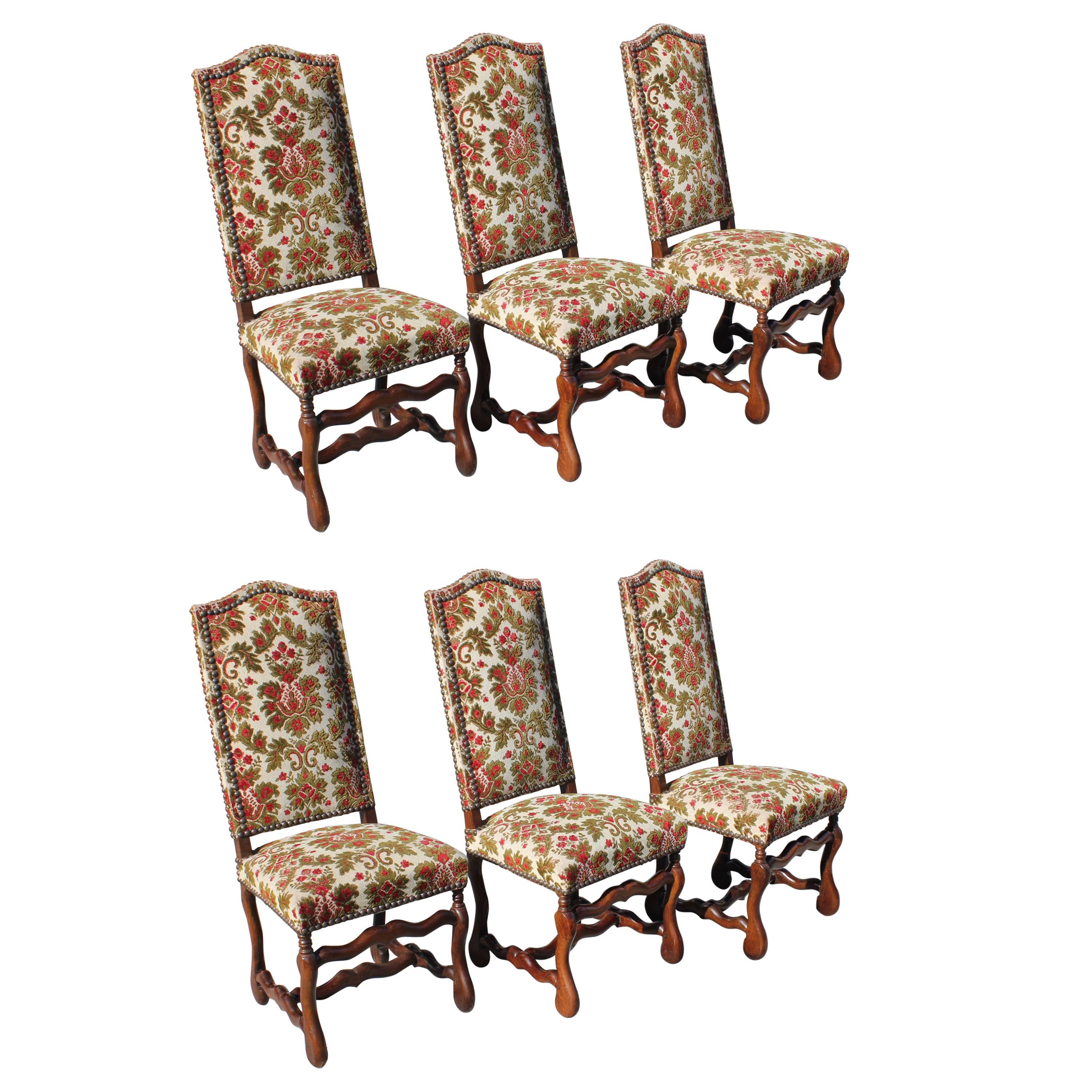 Fine Set of Six Louis XIII Style Os de Mouton Dining Chairs, circa 1880