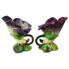 Majolica Purple Flowers Vase Perret Vallauris, circa 1890