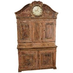 Antique Rare Painted and Scraped Faux Grain Gustavian Clock Cabinet