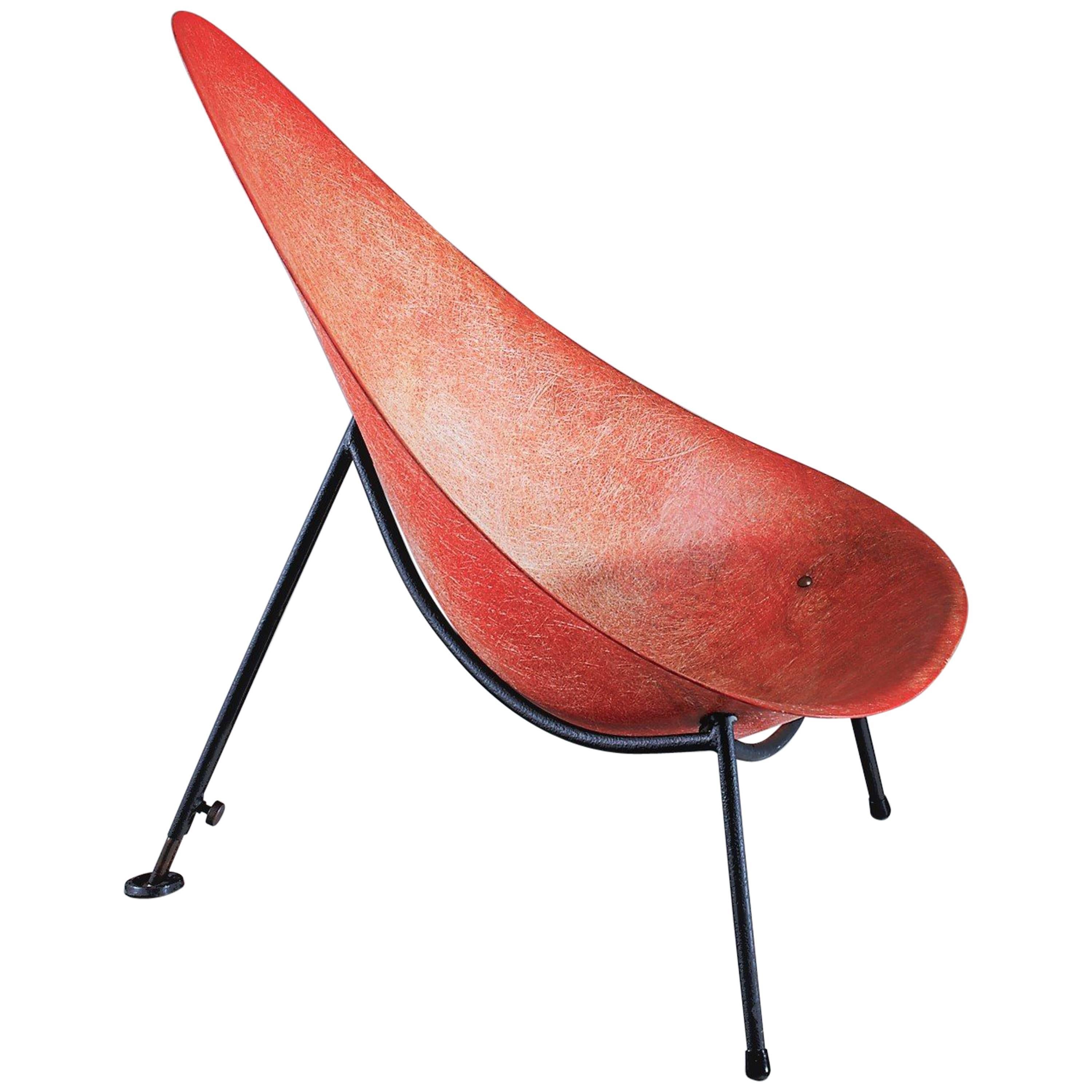 Merat Early French Fiberglass Easy Chair in Red, 1950s For Sale