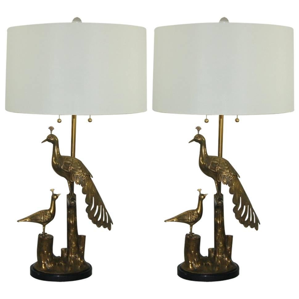 Brass Peacock Vintage Italian Lamps by Marbro  For Sale