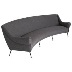 Wool and Brass Modern Curved Sofa, circa 1960