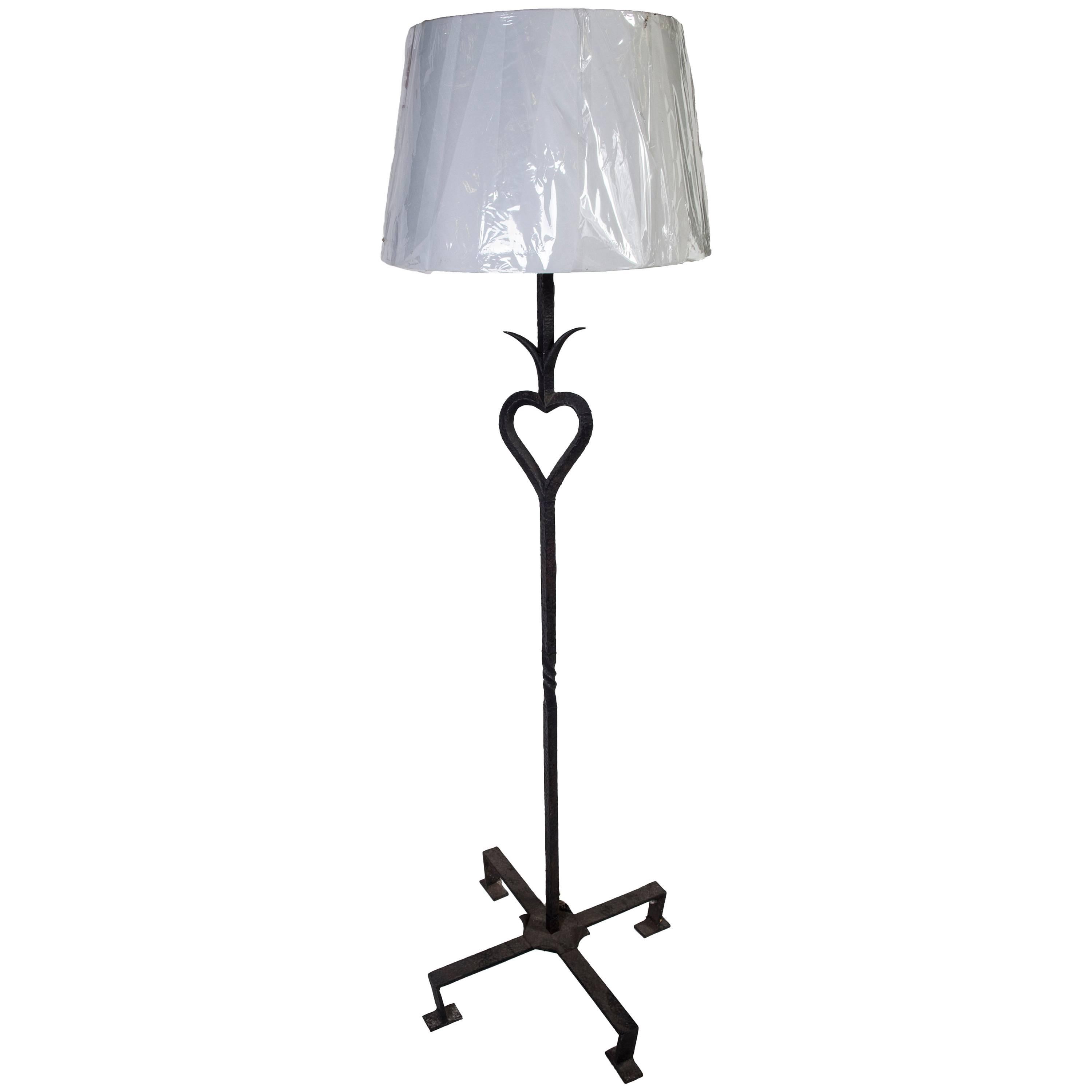 French Artisanal Wrought Iron Floor Lamp For Sale