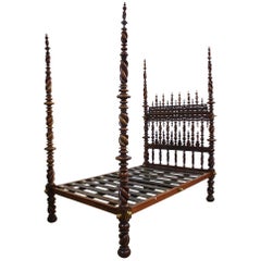 Antique Portuguese Carved and Turned Bed Comprising 17th Century Elements