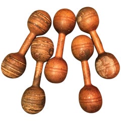 Pairs of Antique Wooden Dumbbell Hand Weights