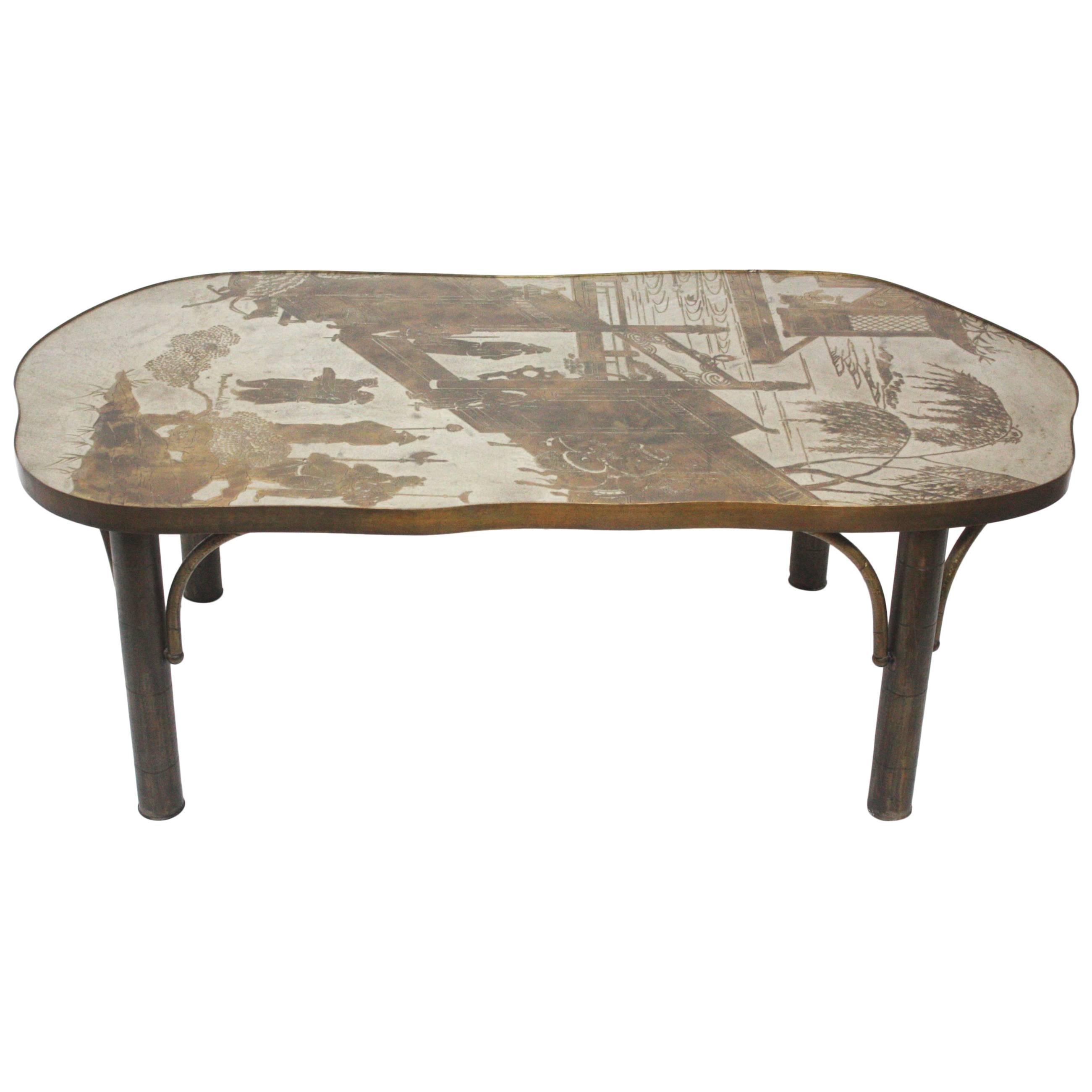 Mid-Century Mixed Metal Coffee Table by Philip and Kelvin La Verne