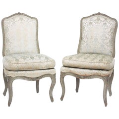 Pair of Period Louis XV Slipper Chairs with Cut Velvet Damask