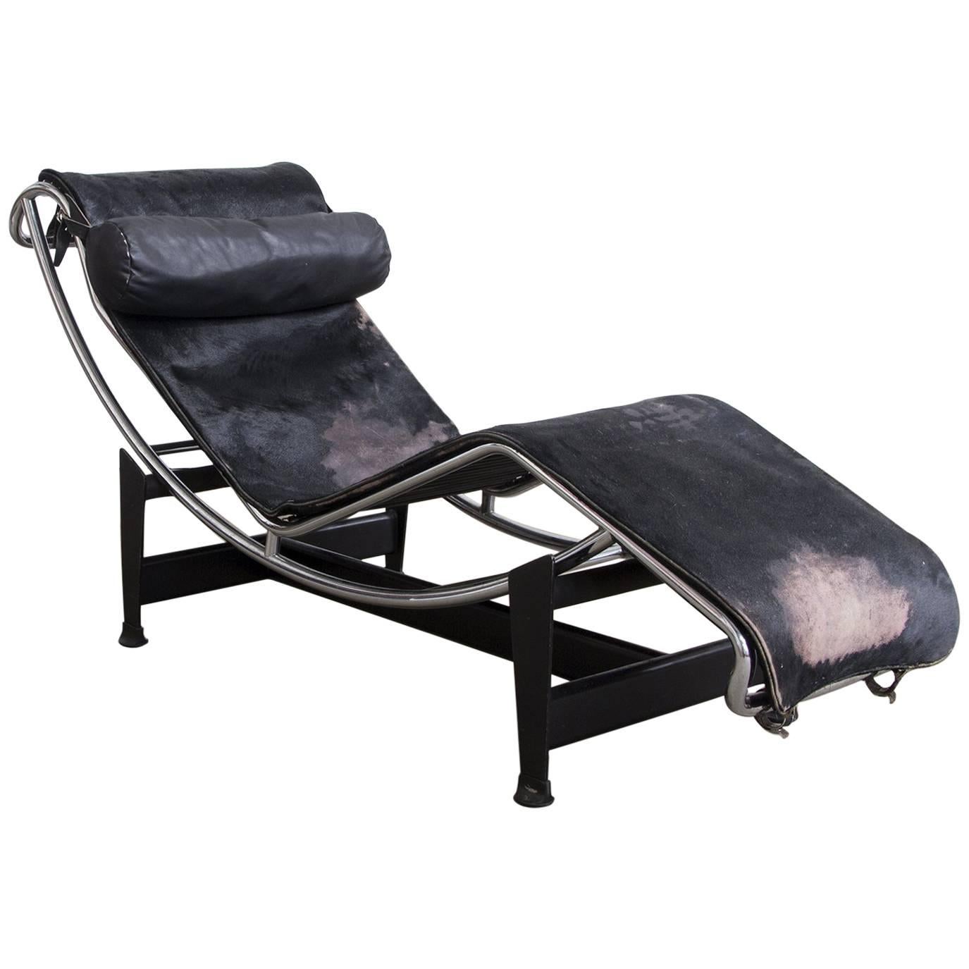 1928, Le Corbusier, Early LC 4 by Cassina in Chrome with Black Pony Skin For Sale