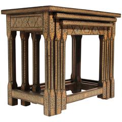 Antique Moorish Marquetry Inlay Nesting Tables