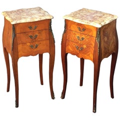Antique Pair of French Inlaid Nightstands or Bedside Tables