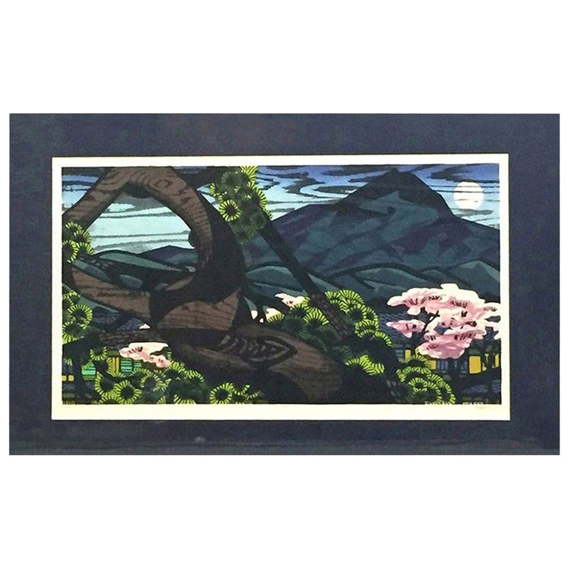 Haku Maki Signed Large Embossed Limited Edition Woodblock Print Work 7464 Woman For Sale at 1stDibs