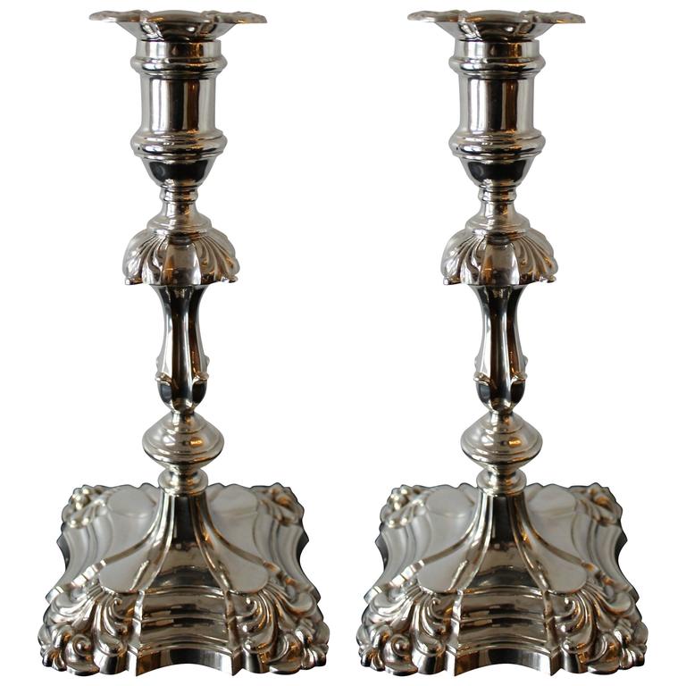 Pair of Edwardian English Sterling Silver Candlesticks by Hawksworth