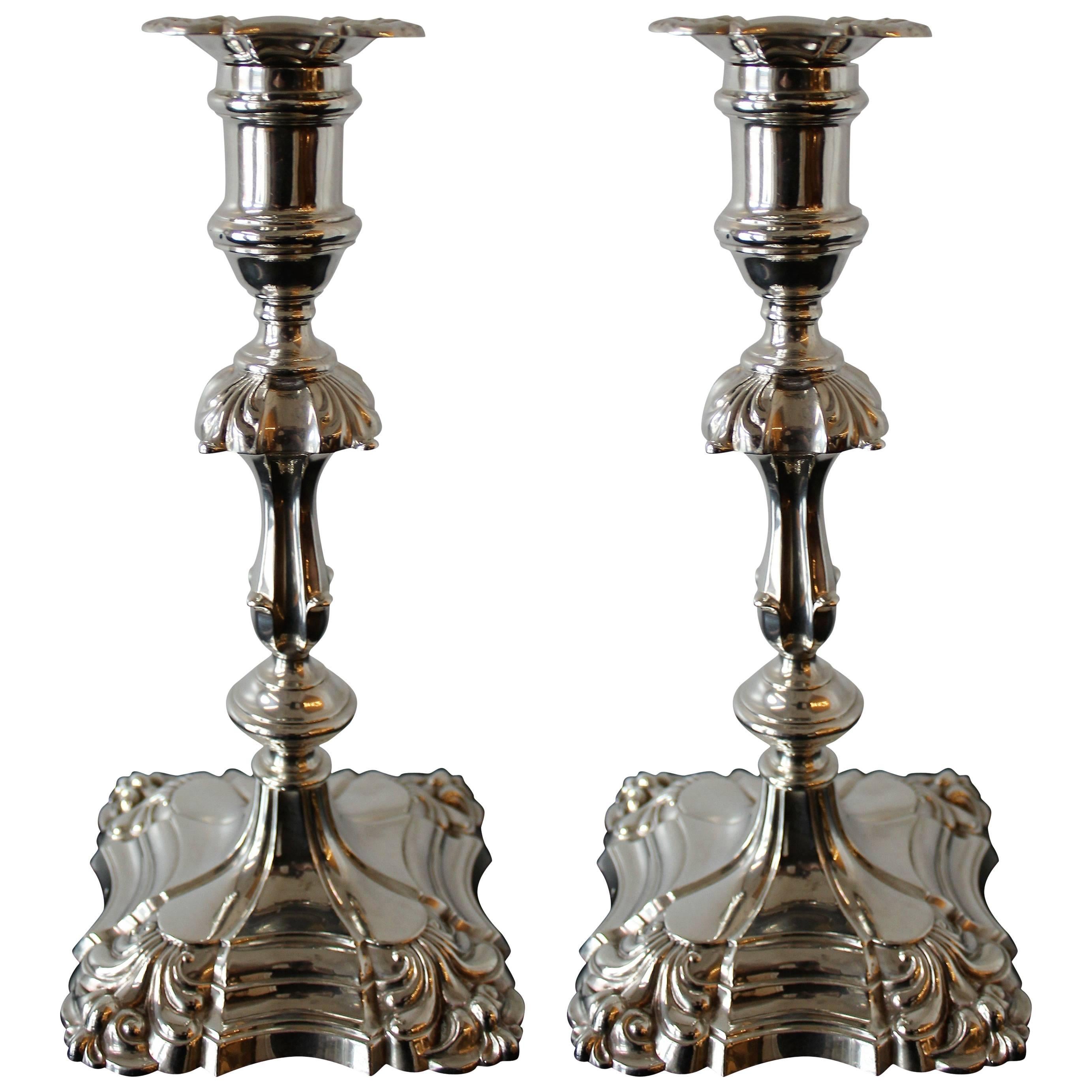Pair of Edwardian English Sterling Silver Candlesticks by Hawksworth, Eyre & Co.