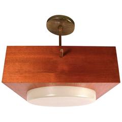 Minimalist Chandelier in Wood, Brass and Glass 1