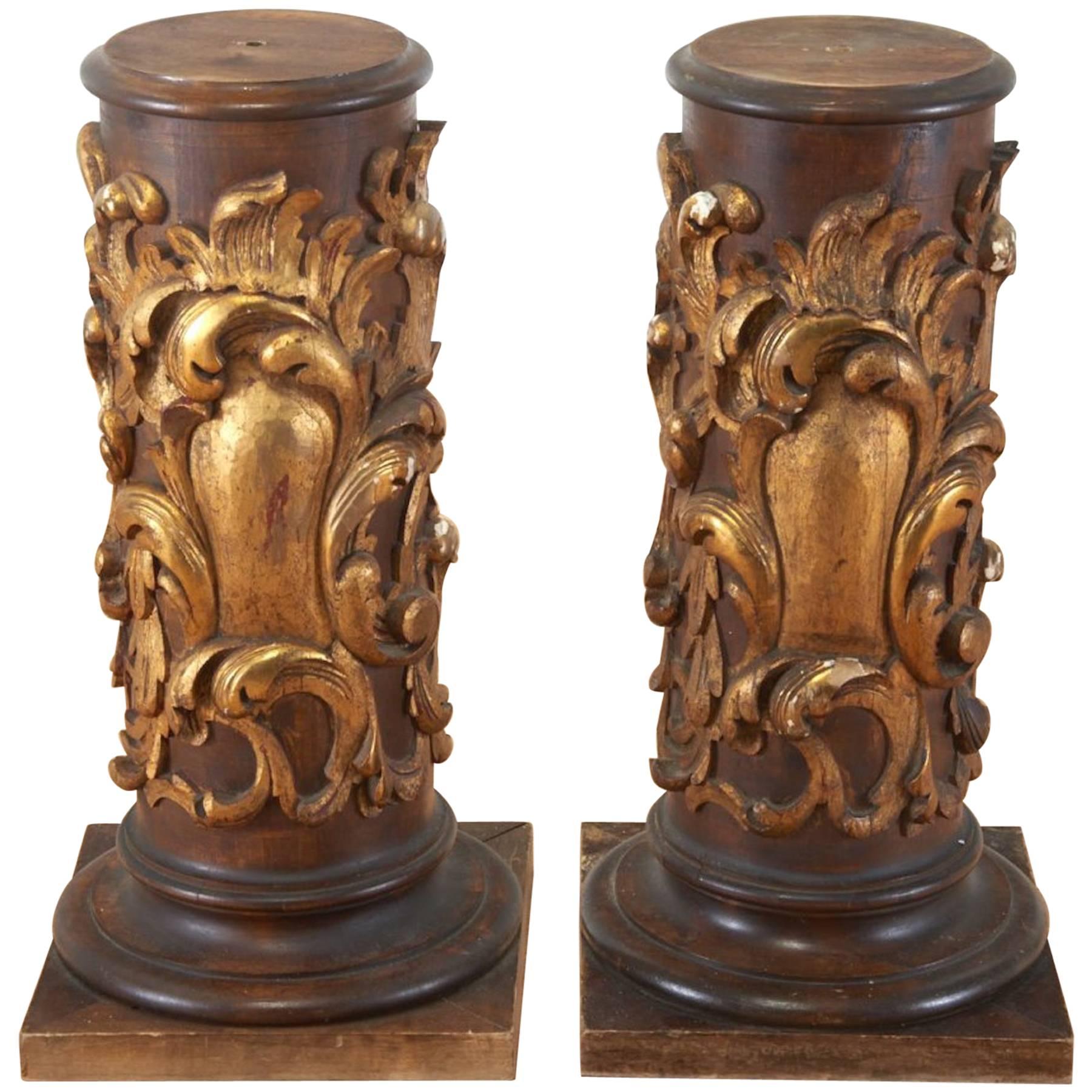 Pair of Diminutive Continental Carved Pedestals