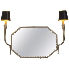 Art Deco Nickel Silver Vanity Mirror with Sconces Ruhlmanesque