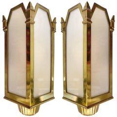 1930s, American Art Deco Bronze and Glass Theater Sconces