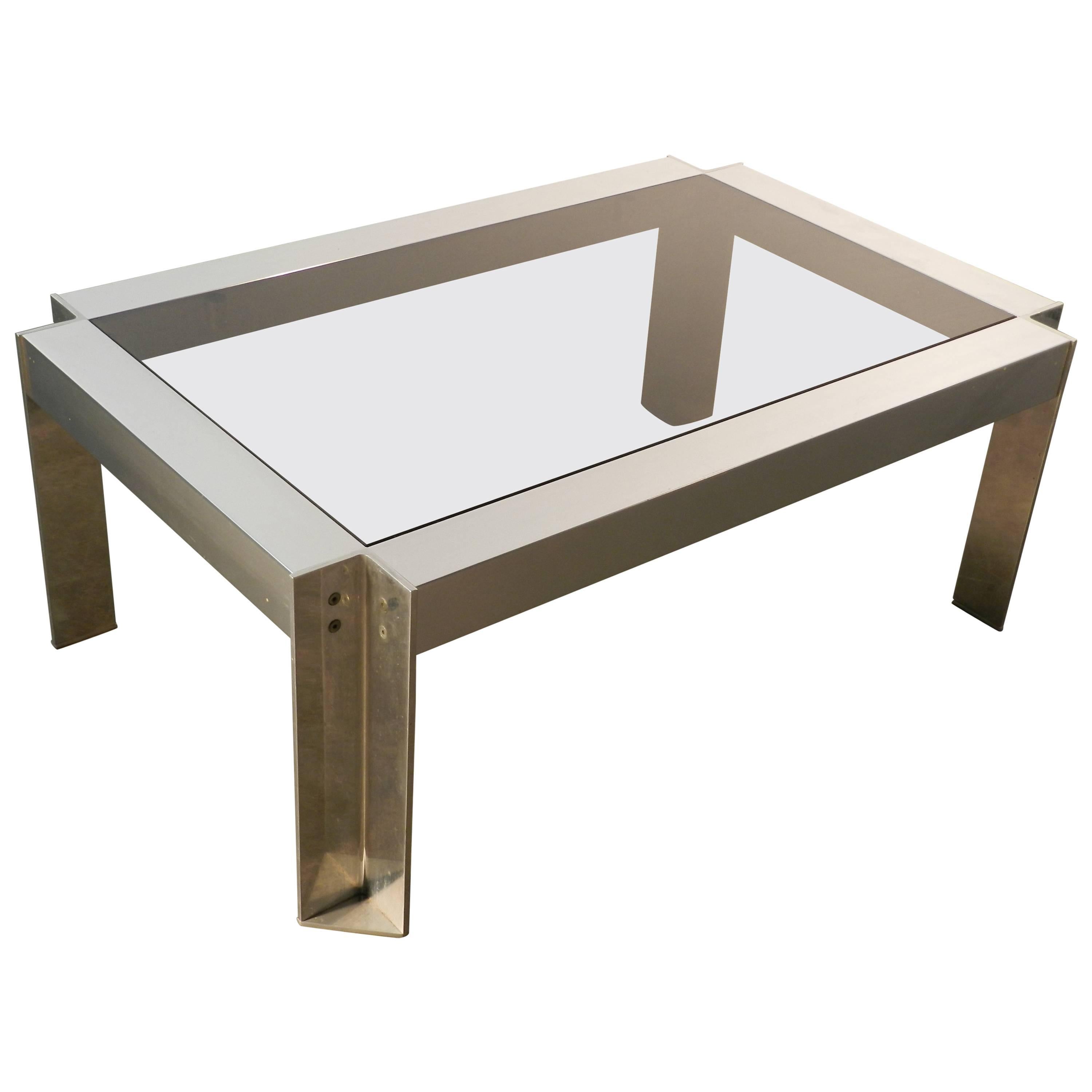 Georges Frydman, Coffee Table in Brushed Steel, Edition E.F.A For Sale