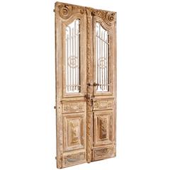 Distressed French Belle Epoque Wooden Doors in Original Paint, circa 1880