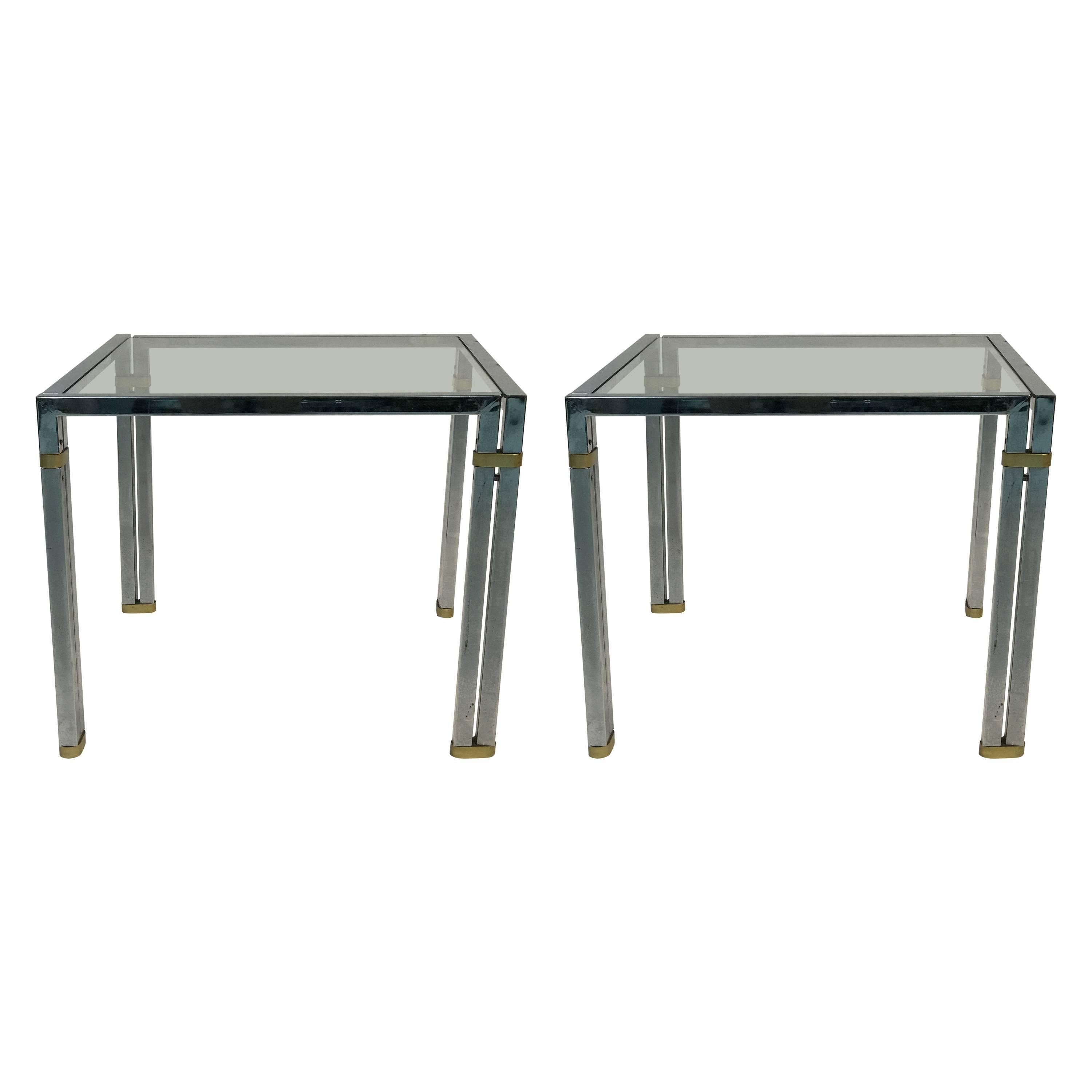 Fabulous Pair of Chrome and Brass Side, or End Tables in the Manner of Gucci For Sale