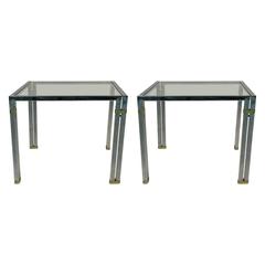 Fabulous Pair of Chrome and Brass Side, or End Tables in the Manner of Gucci