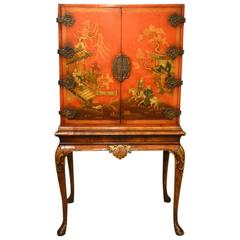 Fine Quality Chinoiserie and Red Lacquer Antique Cocktail Cabinet