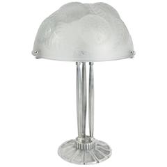 René Lalique "Dalhias" Table Lamp on Silver Bronze Base