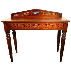 Antique 19th Century Richmond Rowing Club Trophy Table, Mahogany Hall Table