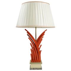 Very Pretty Lamp in Painted Metal and Gold Leaf Base of Marble from the 1970s
