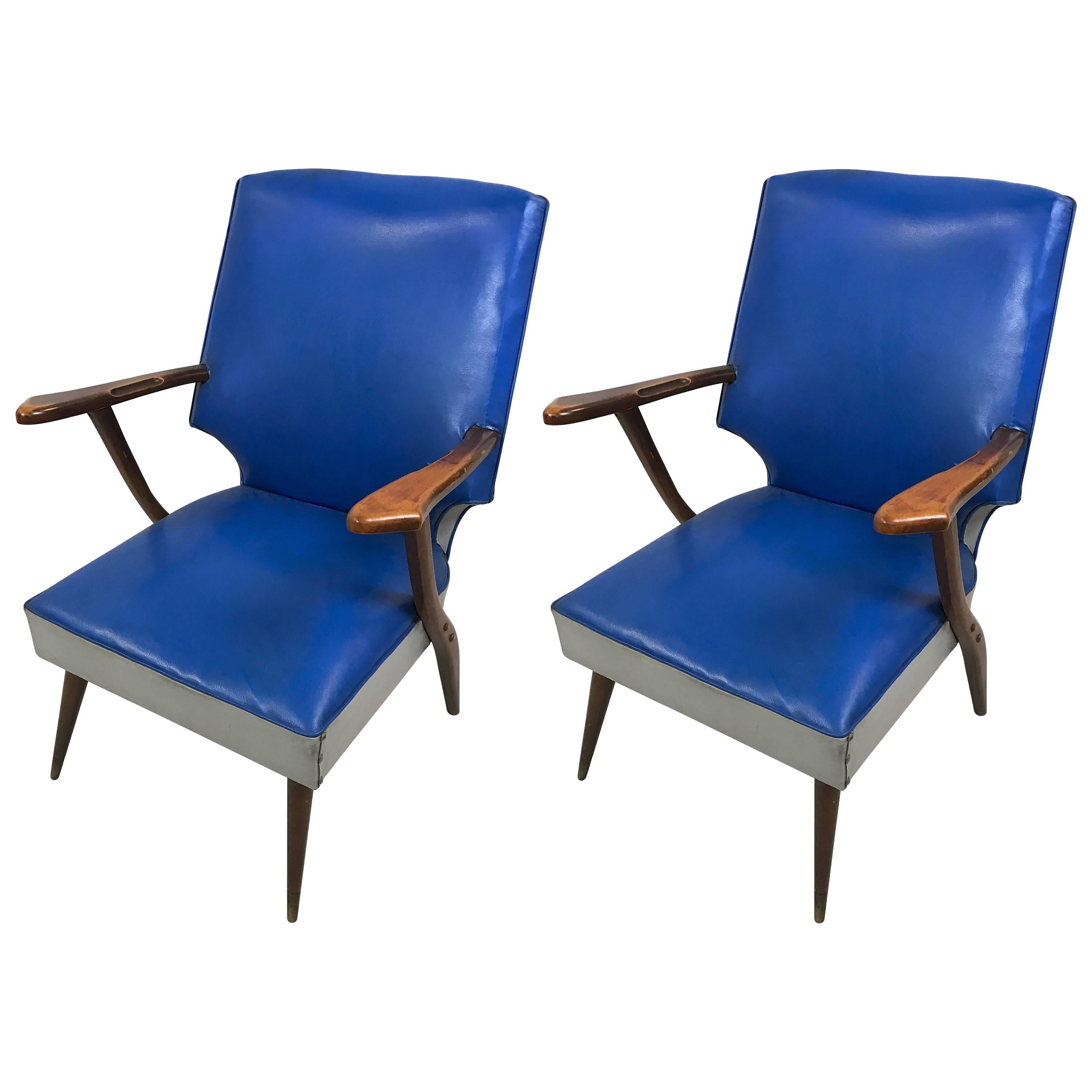 Pair of Mid-Century High-Back Lounge Chairs by Ercol For Sale