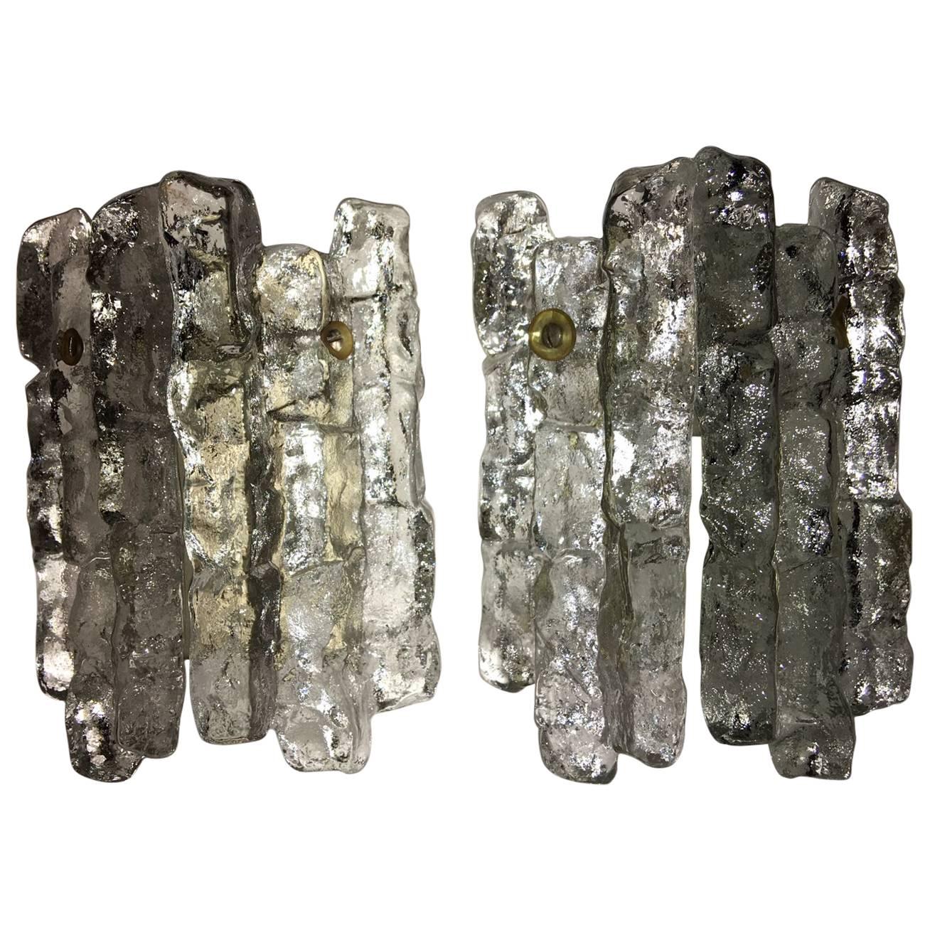 Pair of Kalmar Ice Glass Wall Sconces