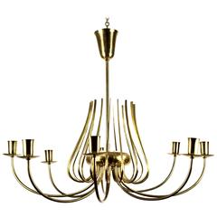 Large Italian 1950s Luxury Brass Chandelier with Eight Arms