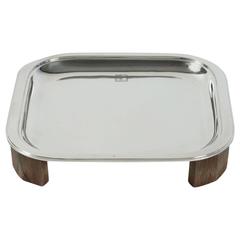 Vintage Jean E Puiforcat Rosewood and Sterling Silver Square Cake Tray