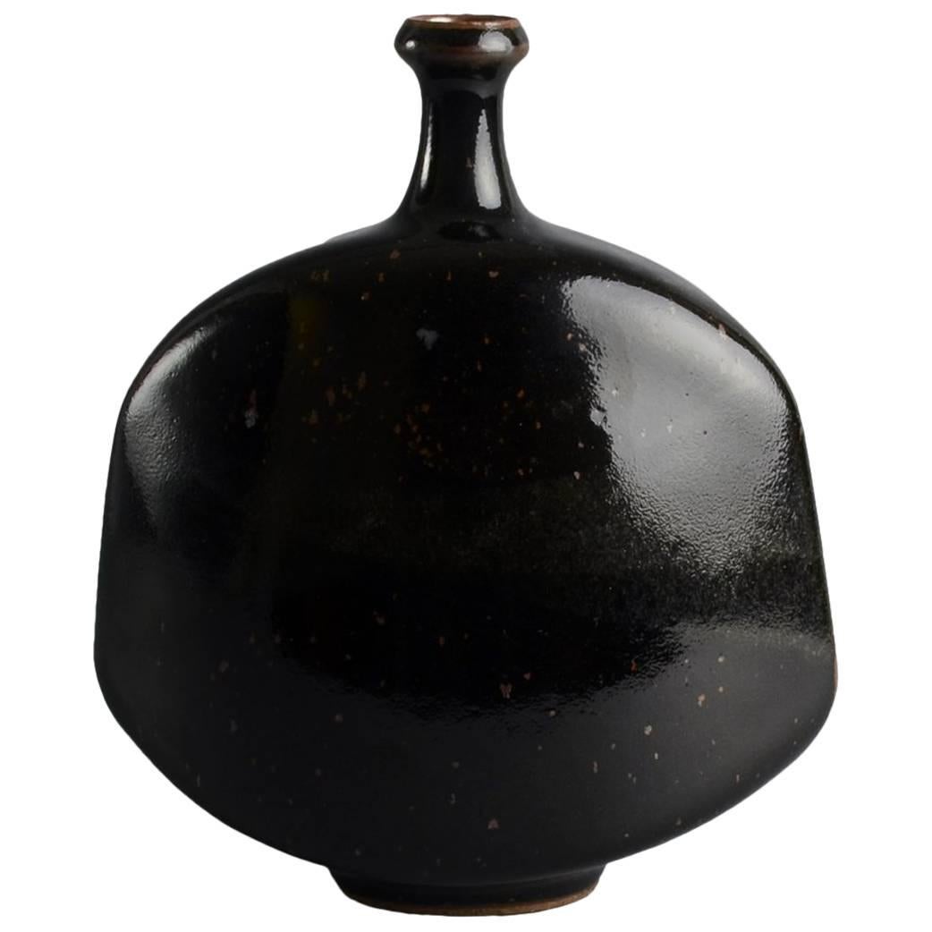 Stoneware Bottle with Black Glaze by Karl Scheid, 1977 For Sale