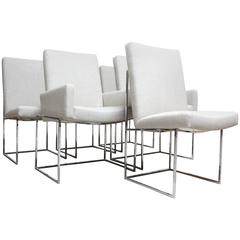 Set of Six Milo Baughman 'Thin Line' Chrome Dining Chairs