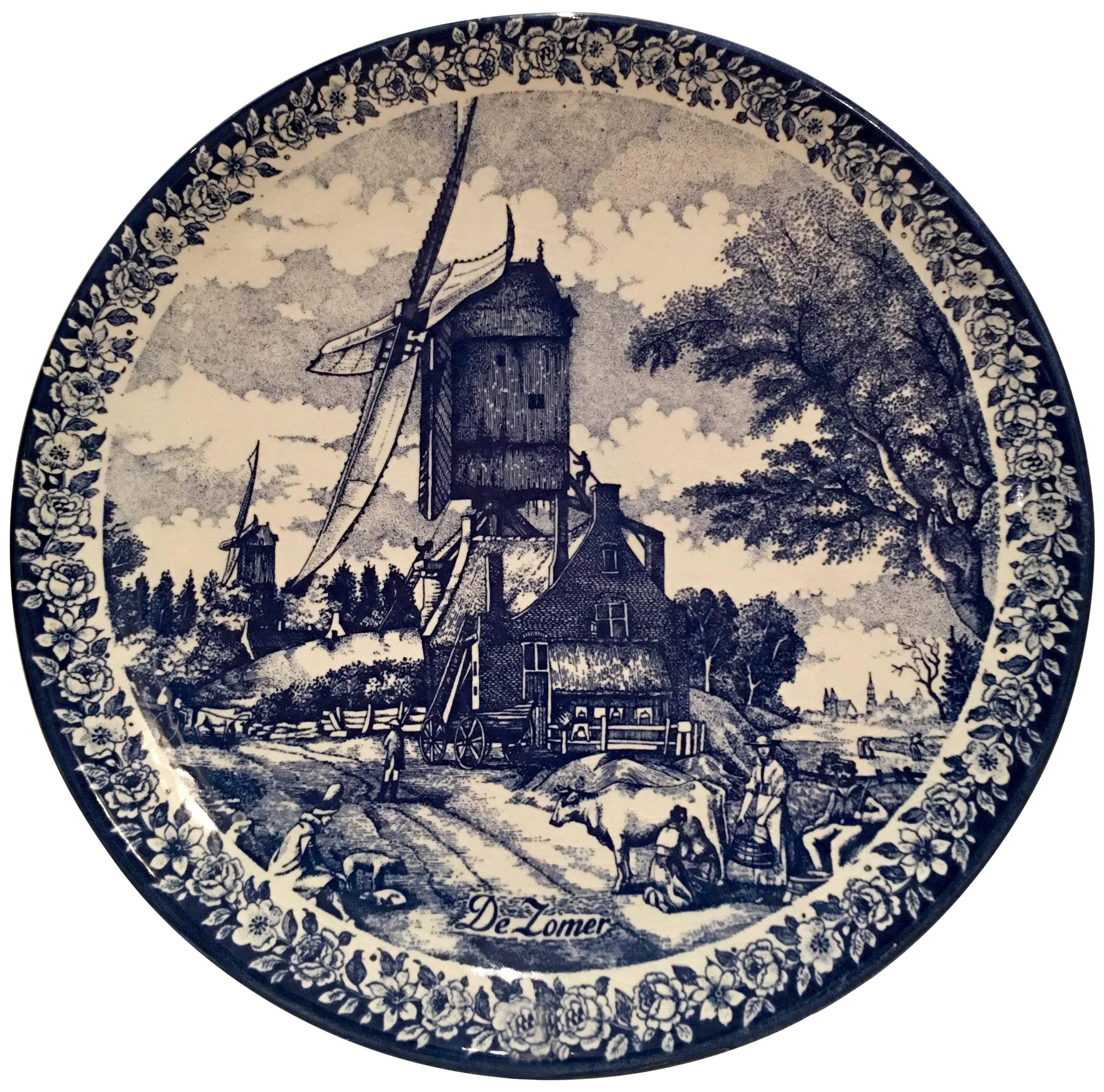 Vintage Large Delfts Blauw Hanging Platter by, Chemkefa-"De Zomer"