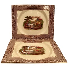 Vintage Mid-20th Century Royal Staffordshire Pair Of Transferware Square Plates