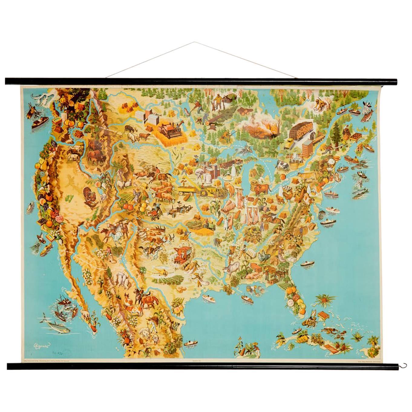 Agricultural Usa School Map, 1960s For Sale