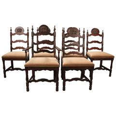 Antique Set of Six Spanish Revival Walnut Chairs
