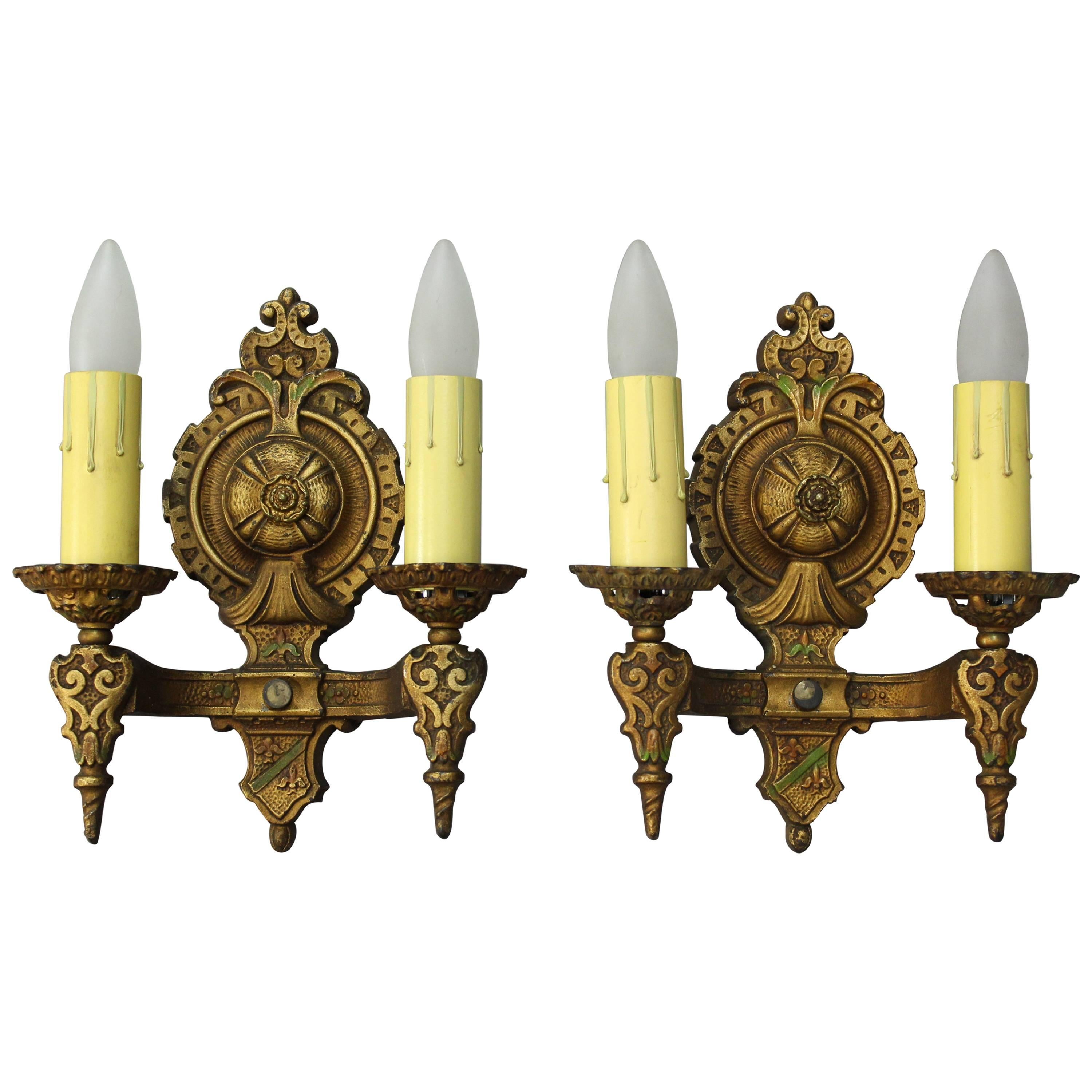 Paid of Double Light Spanish Revival Sconces For Sale