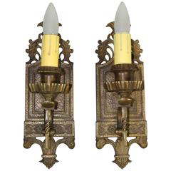 Pair of Single Sconces with Thistle Motif, 1920s