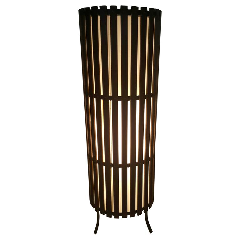 Contemporary Modernist Walnut Slat Wood Cylinder Floor Lamp For Contemporary Modernist Walnut Slat Wood Cylinder Floor Lamp For