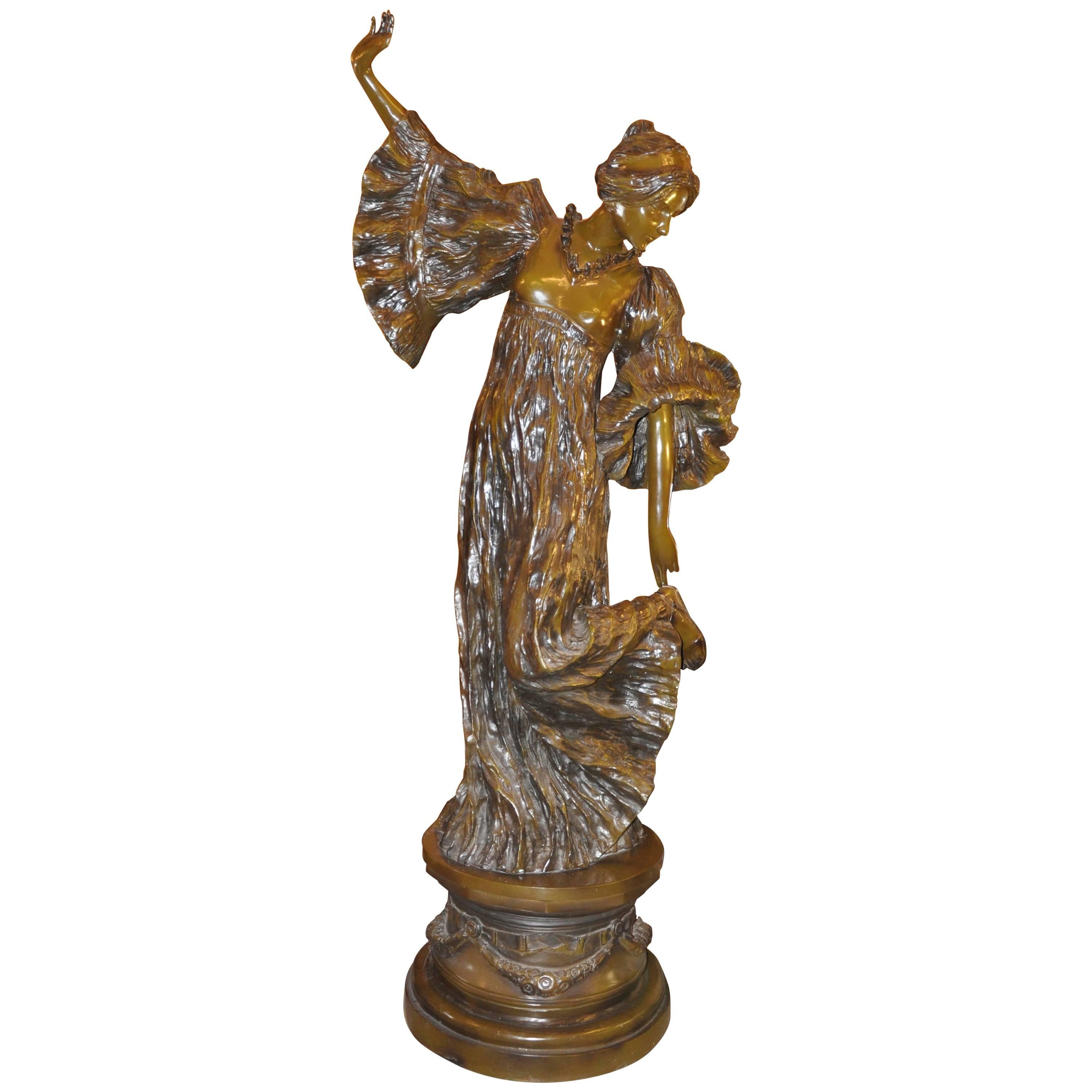 Art Nouveau Female Figure Bronze Sculpture For Sale