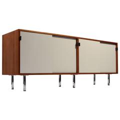 Early and Rare Florence Knoll Credenza in Walnut and White Formica